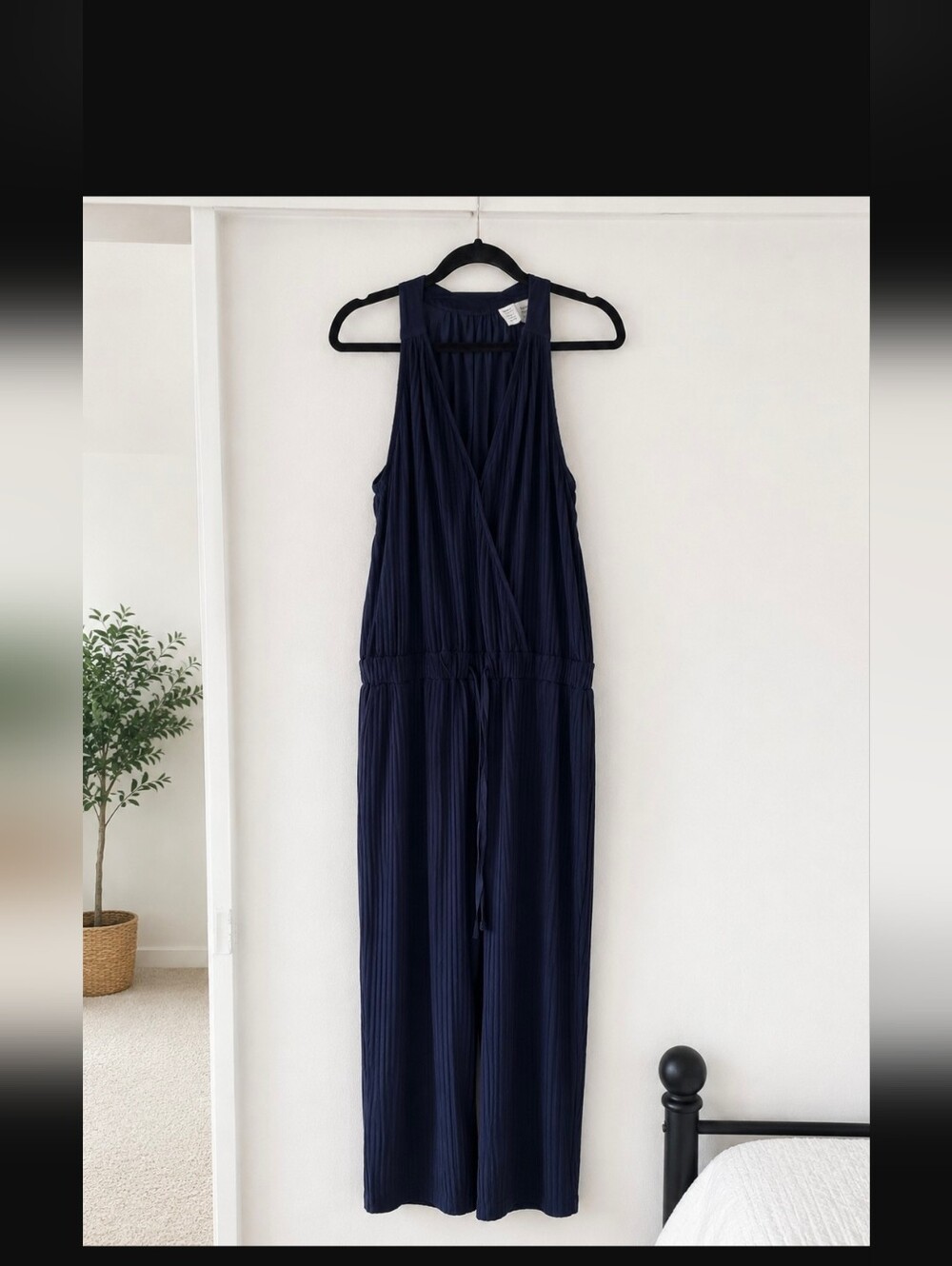 Navy Sleeveless Pleated Jumpsuit